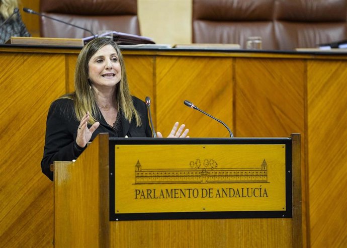 La diputada del PSOE-A Irene García interviene en el Pleno del Parlamento andaluz.