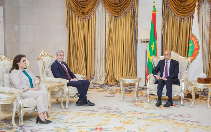El presidente del Gobierno de Canarias, Fernando Clavijo, en una reunión con el presidente de Mauritania, Mohamed Cheikh El Ghazouani