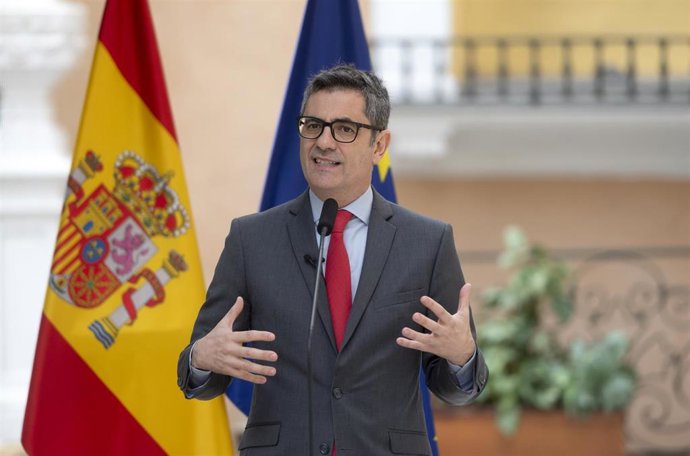 El ministro de la Presidencia, Justicia y Relaciones con las Cortes, Félix Bolaños, interviene durante una jornada sobre la mediación y los Medios Adecuados de Solución de Controversias (MASC), en el Ministerio.