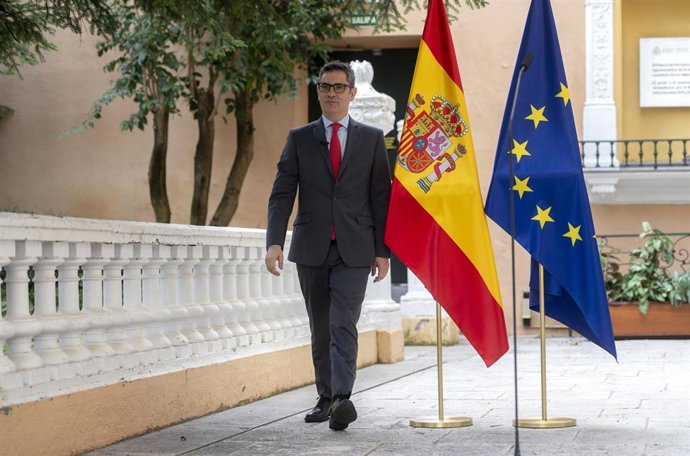 El ministro de la Presidencia, Justicia y Relaciones con las Cortes, Félix Bolaños, interviene durante una jornada sobre la mediación y los Medios Adecuados de Solución de Controversias (MASC), en el Ministerio.