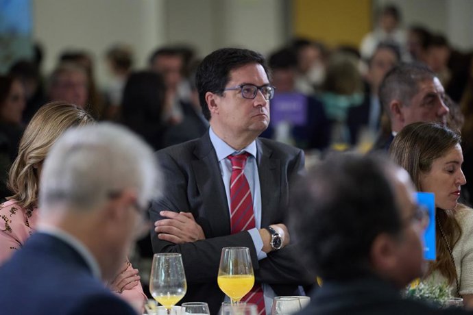 El ministro para la Transformación Digital, Óscar López, durante un desayuno informativo de Europa Press, en el Hotel Hyatt Regency Hesperia, a 20 de febrero de 2025, en Madrid (España).