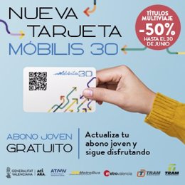 La nueva tarjeta Móbilis30 unifica el acceso gratis de jóvenes al transporte metropolitano de toda la Comunitat
