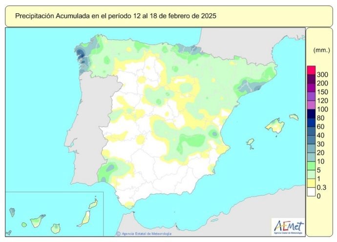 Las lluvias acumuladas desde el 1 de octubre se cifran en 324 l/m2, un 2% menos de lo habitual.