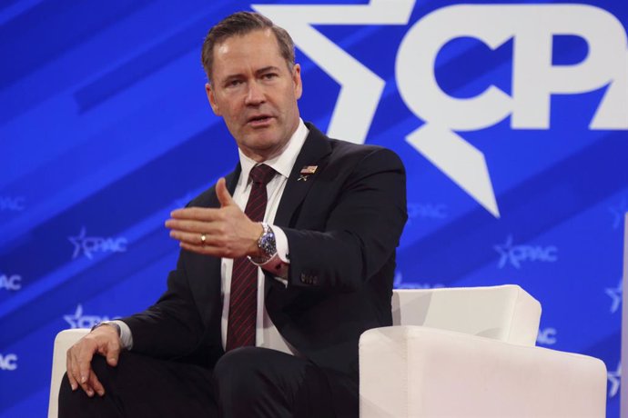 February 21, 2025, National Harbor, Maryland, U.S: Michael Waltz, National Security Advisor of the United States, speaking during an interview with Mercedes Schlapp at the 2025 Conservative Political Action Conference