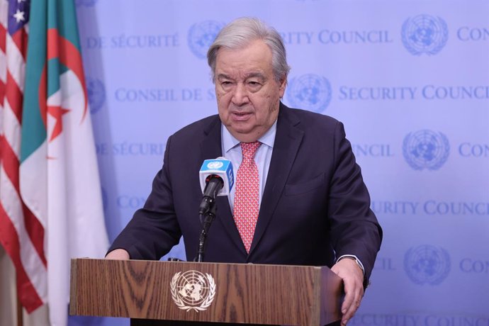 February 7, 2025, Ny, USA: UNITED NATIONS, NEW YORK - FEBRUARY 06, 2025: United Nations Secretary-General Antonio Guterres briefs reporters on the ongoing crisis in the Democratic Republic of the Congo (DRC) at UN Headquarters. Guterres urged all parties 