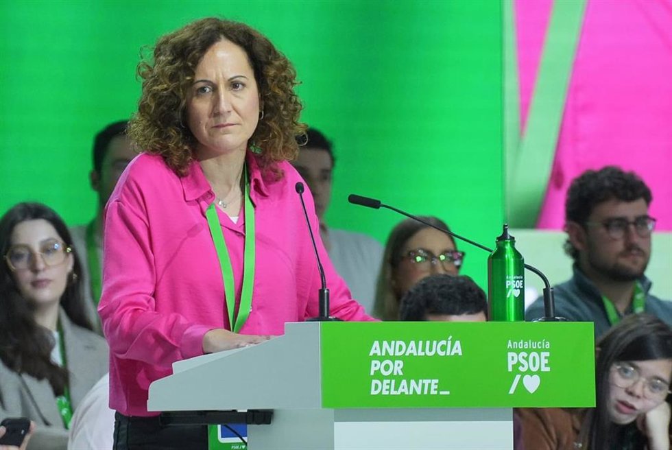 La secretaria general de CCOO-A, Nuria López, en el 15 Congreso Regional del PSOE-A, en Armilla.