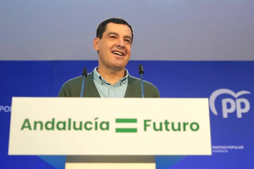 El presidente del PP andaluz, Juanma Moreno, interviene en la Junta Directiva Autonómica del PP-A celebrada este sábado en Palma del Río (Córdoba).