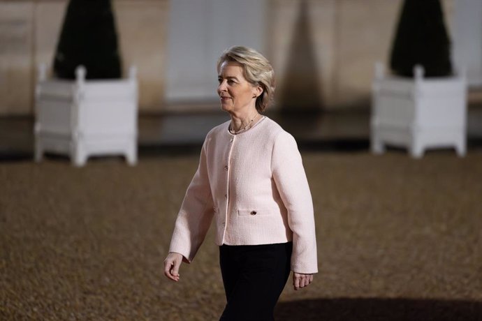 February 10, 2025, Paris, France, France: President of the European Commission Ursula von der Leyen arrives to attend a European heads of state meeting on the sideline of the Artificial Intelligence (AI) Action Summit, at the Elysee palace.