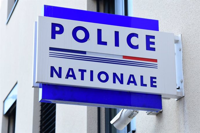 February 3, 2025, Saint Etienne, Loire, France: National Police sign is seen pined up in the city.