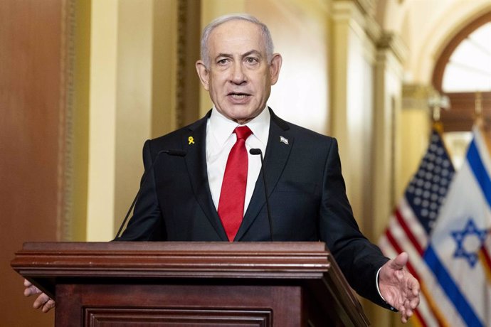 February 7, 2025, Washington, District Of Columbia, USA: BENJAMIN NETANYAHU (a.k.a. BIBI NETANYAHU) speaking at the U.S. Capitol.