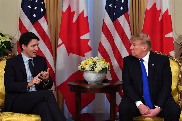 February 7, 2025: El primer ministro de CanadĂ�Âˇ, Justin Trudeau, y el presidente electo de los Estados Unidos, Donald Trump, sostienen un diĂ�Âˇlogo durante una reuniĂ�Âłn bilateral en 2019. Ahora continĂ�Âşan las tensiones comerciales entre ambos paĂ�Â