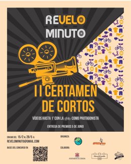 Cartel de la II edición del certamen de cortometrajes 'Revelominuto' para divulgar sobre la necesidad del uso de la bicicleta como modo de desplazamiento.