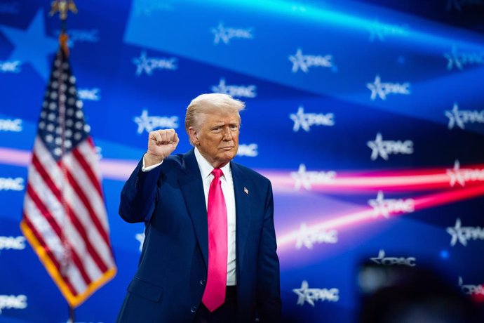 February 22, 2025, Oxon Hill, Maryland, USA: United States President President Donald J Trump speaks at the 2025 Conservative Political Action Conference (CPAC) in National Harbor, Maryland, U.S., on Saturday, February 22, 2025