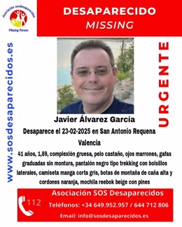 Se busca a Javier Álvarez García, desaparecido en Requena (Valencia)