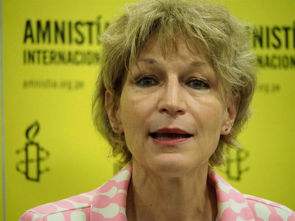 Archivo - La secretaria general de Amnistía Internacional, Agns Callamard, durante la presentación de un informe en Perú (archivo)