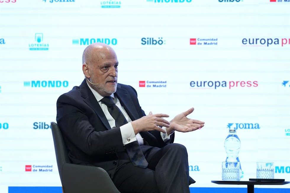 Javier Tebas, President of LaLiga, during the Desayunos Deportivos Europa Press - Javier Tebas - celebrated at Meeting Place Auditorium on February 24, 2025, in Madrid, Spain.