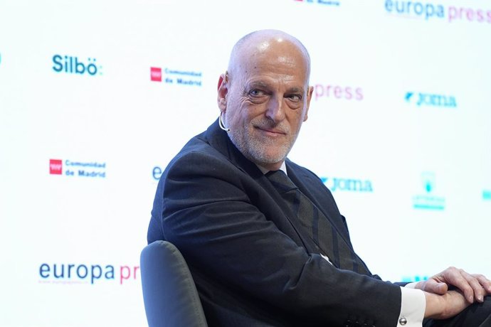 Javier Tebas, President of LaLiga, during the Desayunos Deportivos Europa Press - Javier Tebas - celebrated at Meeting Place Auditorium on February 24, 2025, in Madrid, Spain.