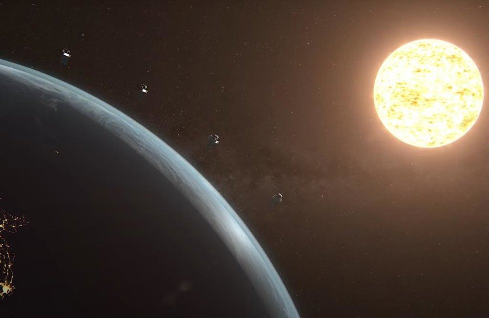 Ilustracin de los satélites de la misión PUNCH una vez desplegados en órbita terrestre