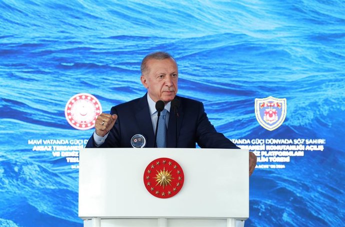 Archivo - Arquivo - O presidente da Turquia, Recep Tayyip Erdogan, durante uma coletiva de imprensa em Mugla (arquivo)