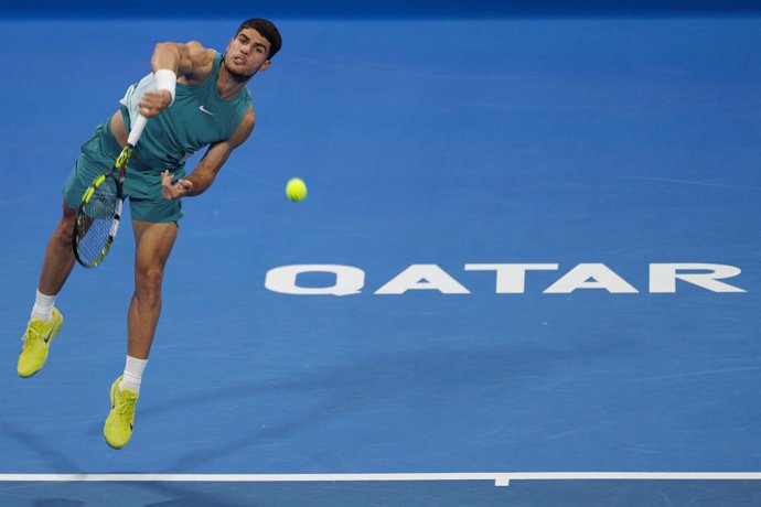 Carlos Alcaraz of Spain during the 2025 Qatar ExxonMobil Open, ATP 500 Tennis open on 20 February 2025 in Doha, Qatar - Photo Tnani Badreddine / DPPI