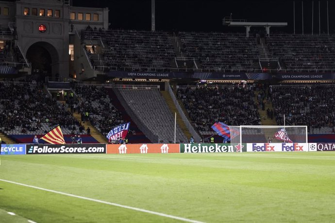 Archivo - Empty supporters' stand  during the UEFA Champions League 2024/25 League Phase MD5, match between FC Barcelona and Stade Brestois 29 at Estadi Olimpic Lluis Companys on November 26, 2024 in Barcelona, Spain.