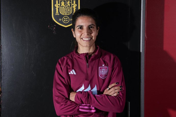 Alba Redondo attends an interview for Europa Press during the Spain Women Team concentration at Ciudad del Futbol on February 18, 2024, in Las Rozas, Madrid, Spain.