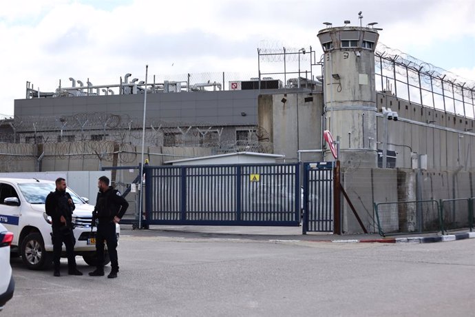 JERUSALEM, Feb. 8, 2025  -- This photo taken on Feb. 8, 2025 shows the Ofer Israeli military prison, near Jerusalem. Israel released 183 Palestinian prisoners on Saturday in the fifth prisoner-for-hostage swap under the ongoing ceasefire agreement with Ha