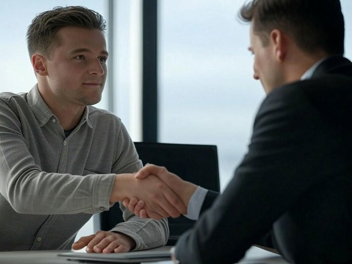 Un trabajador tras superar una entrevista de trabajo