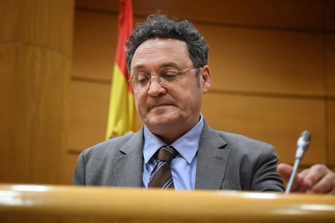 El fiscal general del Estado, Álvaro García Ortiz, durante su comparecencia en la Comisión de Justicia, en el Senado, a 18 de febrero de 2025, en Madrid (España). 