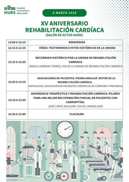 Programación de la jornada por el 15º aniversario de la Unidad de Rehabilitación Cardíaca del Hospital Reina Sofía.
