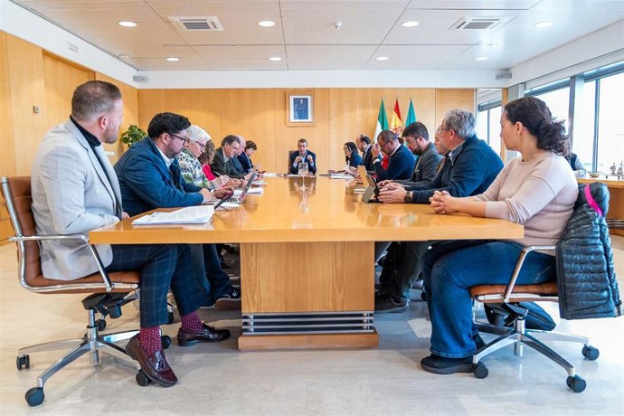 Javier Fernández preside el Consejo Rector del Opaef, en la sede de la Diputación de Sevilla.