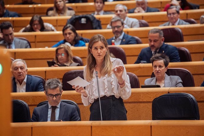La vicepresidenta tercera y ministra para la Transición Ecológica y el Reto Demográfico, Sara Aagesen, durante una sesión de control al Gobierno en el Senado, a 11 de febrero de 2025, en Madrid (España). 