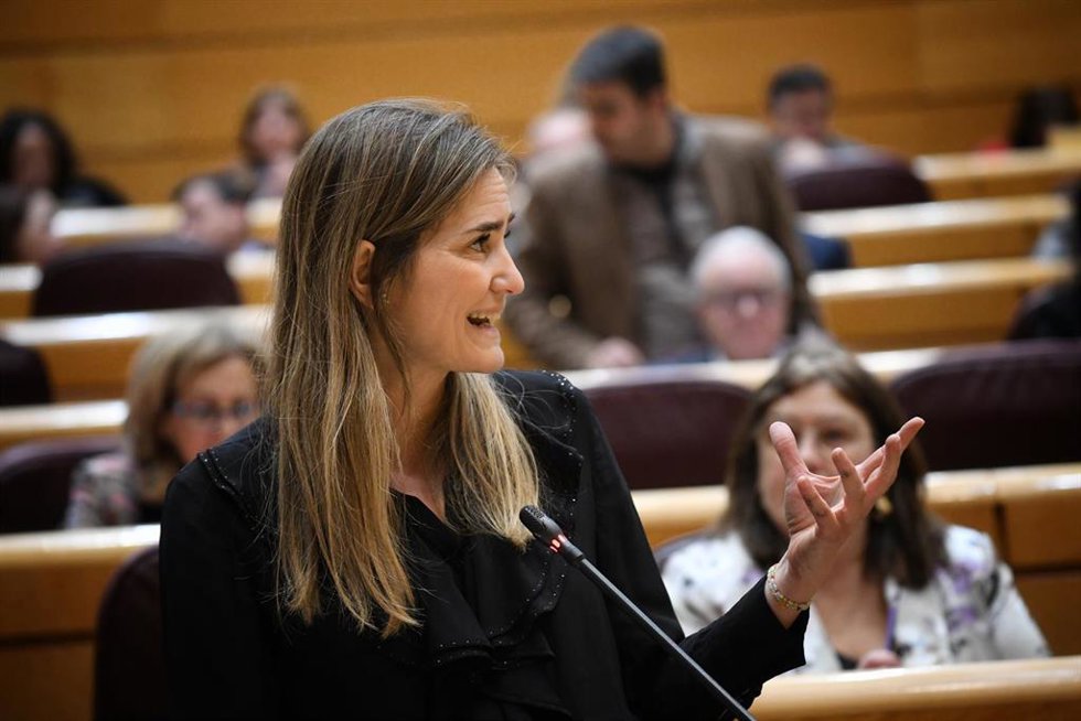 La vicepresidenta tercera y ministra para la Transición Ecológica y el Reto Demográfico, Sara Aagesen, interviene durante una sesión de control, en el Senado, a 25 de febrero de 2025, en Madrid (España).