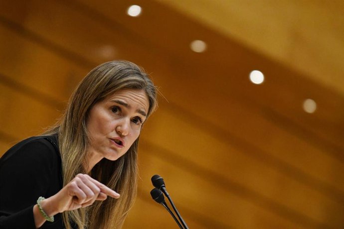 La vicepresidenta tercera y ministra para la Transición Ecológica y el Reto Demográfico, Sara Aagesen, durante una sesión de control, en el Senado, a 25 de febrero de 2025, en Madrid (España). 