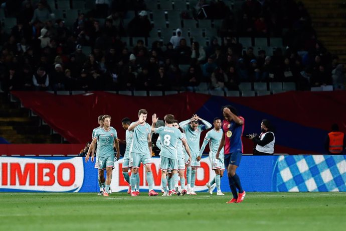 Alexander Sorloth of Atletico de Madrid celebrates a goal during the Spanish Cup, Copa del Rey, semi-final football match played between FC Barcelona and Atletico de Madrid at Estadi Olimpic Lluis Companys on February 25, 2025 in Barcelona, Spain.