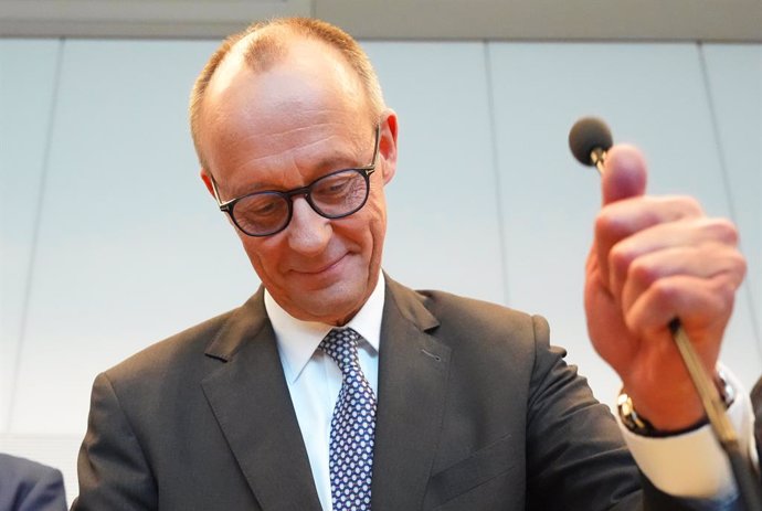 25 February 2025, Berlin: Friedrich Merz, Christian Democratic Union of Germany Federal Chairman and CDU/Christian Social Union in Bavaria (CSU)parliamentary group leader in the Bundestag, speaks at the constituent meeting of the new CDU/CSU parliamentary