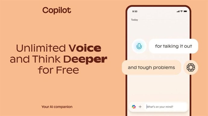 O Copilot oferece acesso gratuito às funções Voice e Think Deeper.