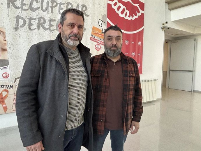El responsable federal de automoción de UGT-FICA, Jordi Carmona, y el secretario general de UGT-FICA Aragón, Sergio Sancho.