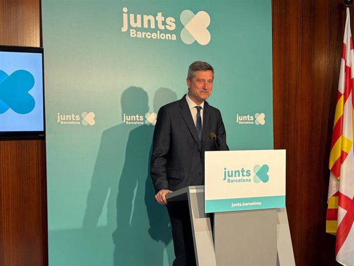 El líder de JuntsXBarcelona, Jordi Martí Galbis, en rueda de prensa este miércoles