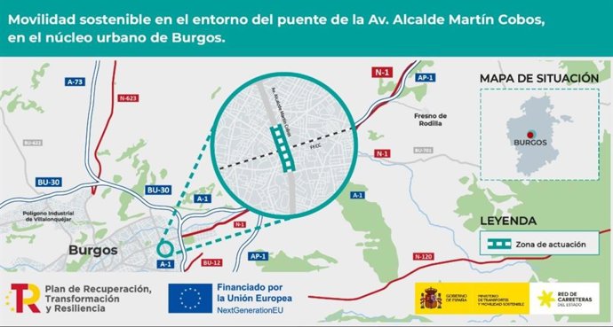 Inversión de 3,8 millones para las obras para adecuar al paso de peatones y bicis el puente de la Av. Alcalde Martín Cobos, en Burgos