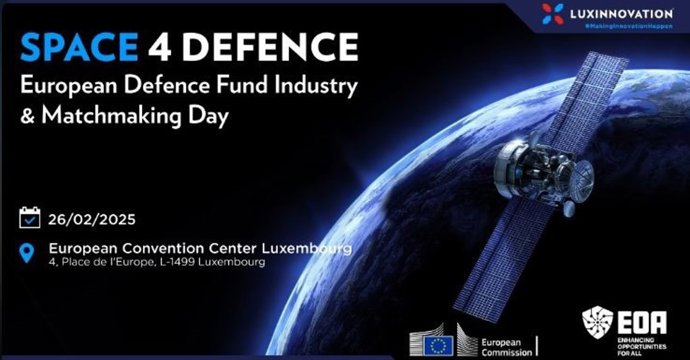 Cartel de la jornada 'Space4Defence' organizada por la Comisión Europea en Luxemburgo.