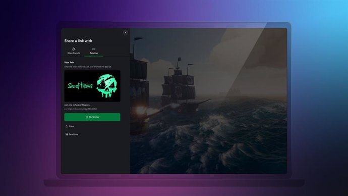 Función para invitar a otros usuarios mediante un enlace de Xbox Cloud Gaming.
