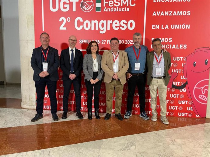 La consejera de Empleo, Empresa y Trabajo Autónomo, Rocío Blanco, subraya "la buena salud" de la que "goza" el diálogo social en Andalucía, en el segundo Congreso que celebra la Federación Regional de Servicios, Movilidad y Consumo de UGT-A.