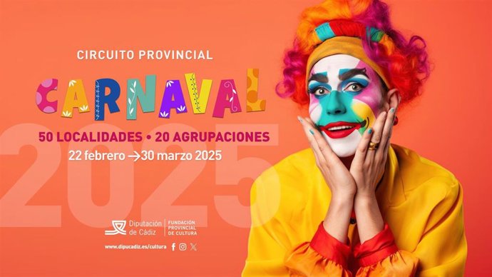 Cartel de la Diputación de Cádiz para promocionar su programa de carnaval en municipios de la provincia.