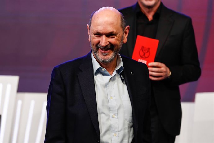 Rafael Louzan, president of RFEF (Royal Spanish Football Federation) gestures during Copa del Rey draw at the Ciudad del Futbol on February 12, 2025 in Madrid, Spain.
