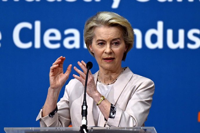 February 26, 2025, Antwerp, Belgium: European Commission President Ursula Von der Leyen pictured at the Clean Industrial Deal Event, organized by Essenscia, in Antwerp,Wednesday 26 February 2025. One year after the launch of the Antwerp Declaration at B