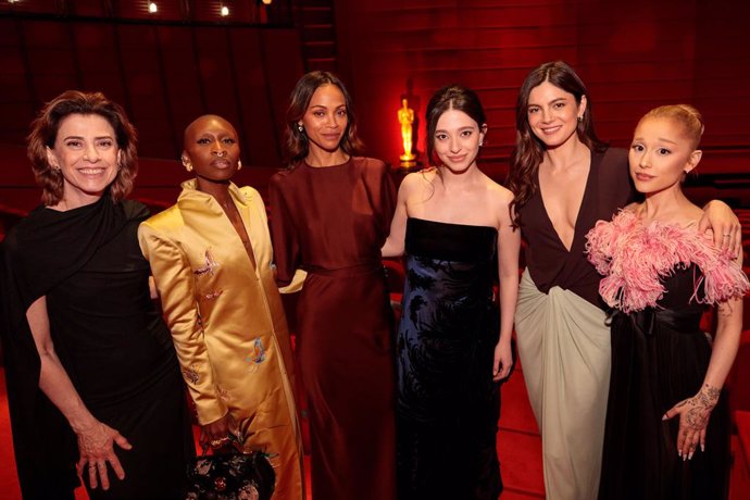 Fernanda Torres, Cynthia Erivo, Zoe Saldaña, Mikey Madison, Monica Barbaro and Ariana Grande at the 97th Oscars Nominees dinner