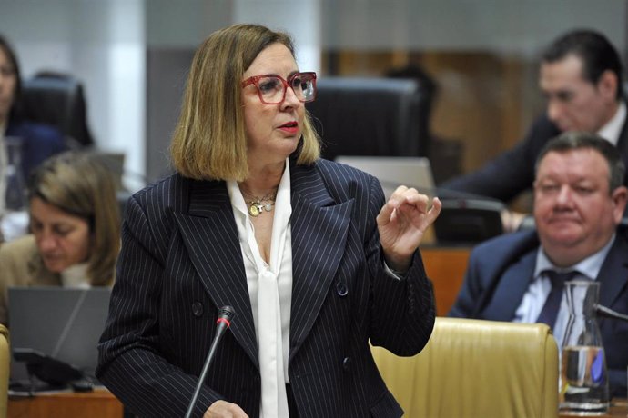 La consejera de Agricultura, Ganadería y Desarrollo Sostenible, Mercedes Morán, en su intervención en el Pleno de la Asamblea.