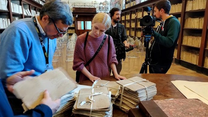 Rodaje del documental sobre la figura de Roque Joaquín de Alcubierre, el zaragozano que descubrió las ruinas de Pompeya y Herculano.