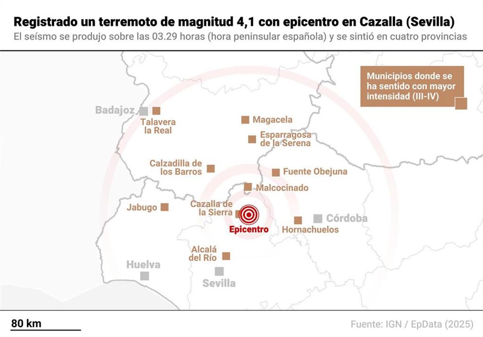 MAPA | Dónde se ha sentido el terremoto de Sevilla y qué municipios han sido afectados